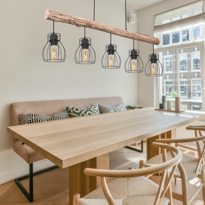 Etc-shop - Decken Hänge Lampe FILAMENT Holz Balken Wohn Zimmer Gitter Leuchte im Set inkl. LED Leuchtmittel