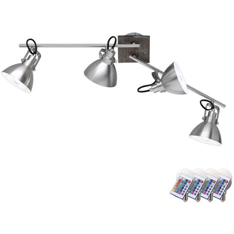 Retro Decken Strahler FERNBEDIENUNG Käfig Lampe Wohn Zimmer Holz Bast Lampe  DIMMBAR im Set inkl. RGB LED Leuchtmittel