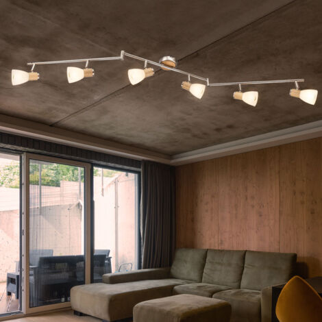 Decken Lampe Schlaf Gäste Zimmer Glas Spot Licht-Schiene Holz Leuchte verstellbar