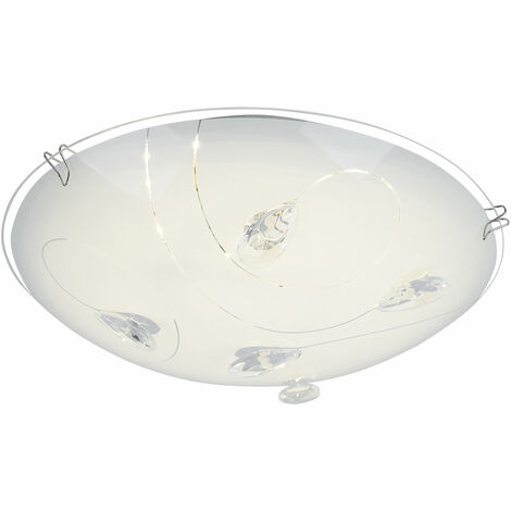 Decken Leuchte Glas Opal Spot Strahler Wohn Zimmer Kristall Lampe rund im Set inkl. LED Leuchtmittel