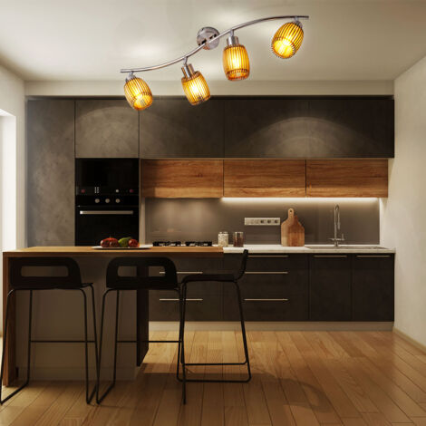 Decken Leuchte Holz Wohn Zimmer Strahler Nickel Eiche bewegliche Spots Leiste Leuchte Nino 81040446