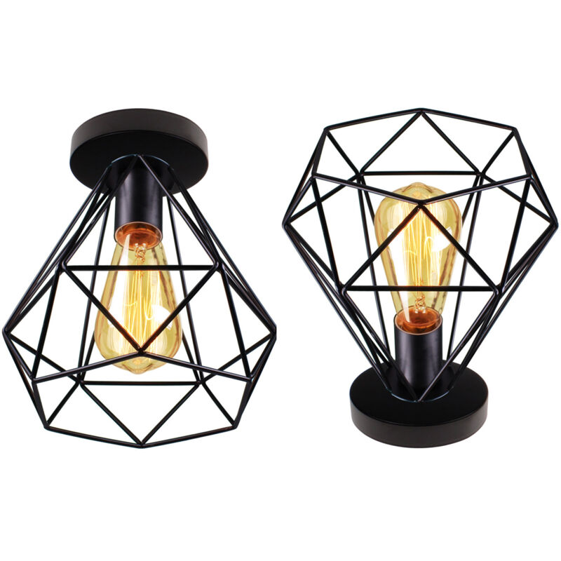 Deckenlampe 20cm Vintage Deckenleuchte Industrial E27 aus Metall Eisen Käfig Pendelleuchte Deckenleuchten für Flur Küche Schlafzimmer,2 Stücke Schwarz