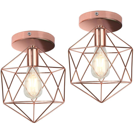 Deckenlampe, 25CM Industrielle Deckenleuchte aus Eisen Käfig Retro E27 Lampe für Schlafzimmer Küche Wohnzimmer Flur - Roségold (2er)