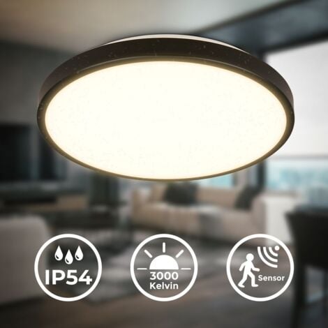 Deckenlampe Ø29 cm - 13W, 1300lm, LED, mit Bewegungsmelder, IP54, warmweiß, schwarz