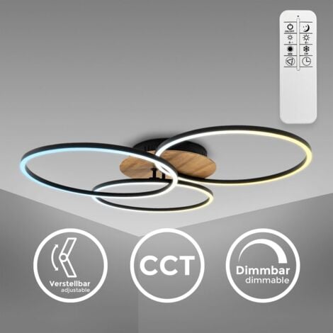 Deckenlampe 71,7x67,4 cm - 39W, 4500lm, LED, dimmbar, Fernbedienung, CCT, schwarz-holz