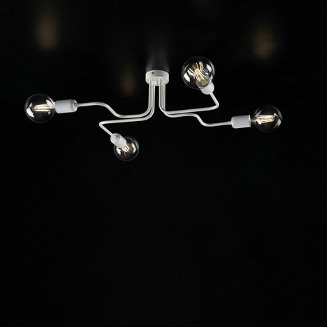 Deckenlampe aus weiß lackiertem Eisen mit 4 Lichtern Silberdekor