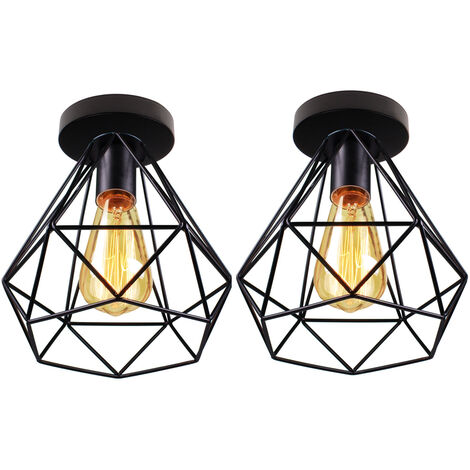 Deckenlampe, Deckenleuchte im Retro Look, Material: Stahl, Farbe: Schwarz, Fassung: E27 Schwarz - 2PCS