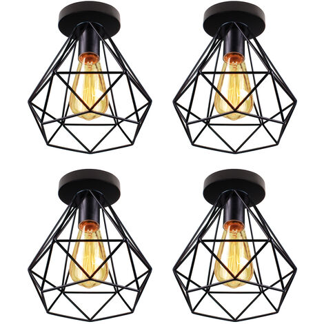 Deckenlampe, Deckenleuchte im Retro Look, Material: Stahl, Farbe: Schwarz, Fassung: E27 Schwarz - 4PCS