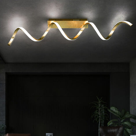 Deckenlampe Deckenleuchte Schlafzimmerlampe, Designleuchte in geschwungener Form, Spirale, gold, 1x LED 32W 2700lm 3000K warmweiß, LxBxH 99x14,5x19 cm