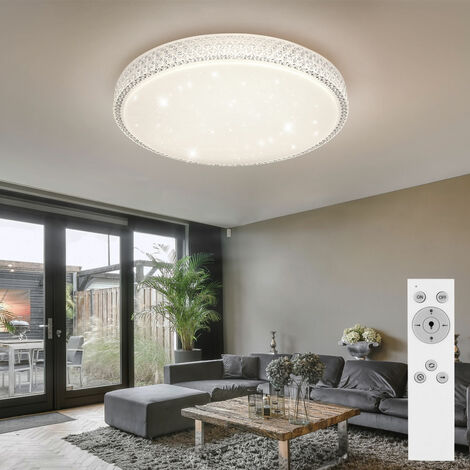Deckenlampe Deckenleuchte Schlafzimmerlampe Wohnzimmer, Sterneneffekt CCT dimmbar Fernbedienung, Metall Kristalle weiß, 1x LED 40W 3200Lm warmweiß-kaltweiß, DxH 60x11cm