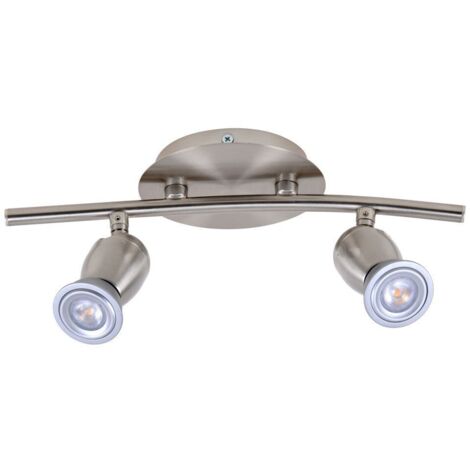 Deckenlampe Deckenleuchte Spotlampe Spotstrahler Wohnzimmerlampe, 2 Flammig Spots beweglich, chrom matt, 2x LED 4W 230Lm warmweiß, LxH 32,6x9,9cm
