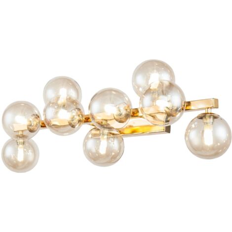 Deckenlampe Deckenleuchte Wohnzimmerlampe Gold Glaskugel Bernstein 9 flammig