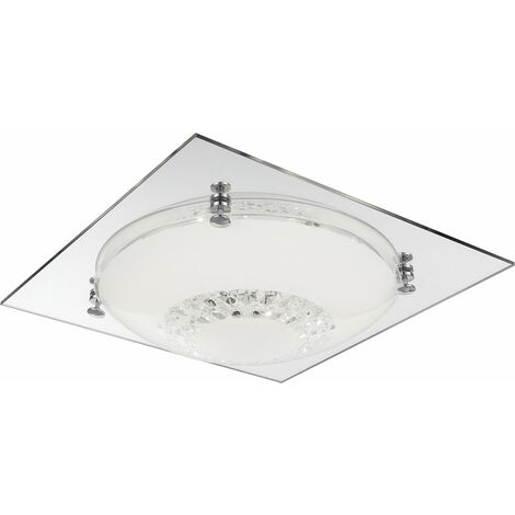 Deckenlampe Deckenleuchte Wohnzimmerlampe Schlafzimmerleuchte Flurlampe, Glaskristalle klar Chrom Spiegelglas, LED 12W 960Lm neutralweiß, LxBxH 31,5x31,5x8,5cm