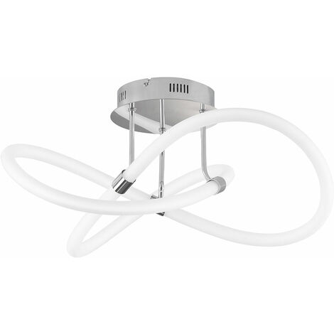 Deckenlampe dimmbar über Wandschalter LED Deckenleuchte Wohnzimmerleuchte Designlampe, Metall chrom, Kunststoff weiß, 39W 4900lm warmweiß, LxBxH 57,5x57,5x30 cm