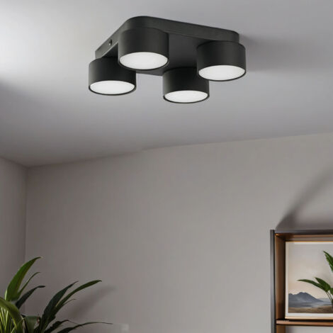 Deckenlampe flach H: 6,5 cm B: 22 cm Schwarz 4-flammig GX53 Metall Deckenleuchte Flur Küche