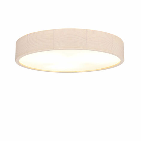 Deckenlampe Holz rund 47 cm groß E27 flach blendarm Wohnzimmer Schlafzimmer - Holz geweißt