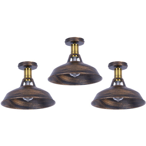 Deckenlampe Industriell Vintage Deckenleuchte Eisen 27cm Lampenschirm Bronze Lampe für Flur, Balkon, Treppe - 3 Pack
