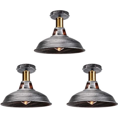 Deckenlampe Industriell Vintage Deckenleuchte Eisen 27cm Lampenschirm Grau Lampe für Flur, Balkon, Treppe - 3 Pack