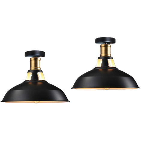 Deckenlampe Industriell Vintage Deckenleuchte Eisen 27cm Lampenschirm Schwarz&Weiß Lampe für Flur, Balkon, Treppe - 2 Pack