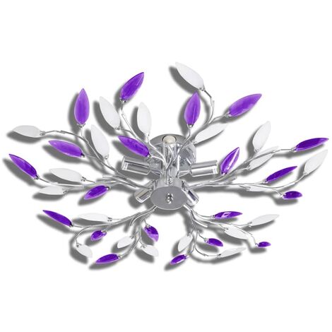 Deckenlampe Lila und weiße Blätterranken mit Acryl-Blättern 5x E14 vidaXL