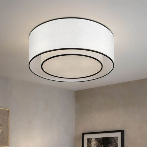 Deckenlampe Metall Stoff Ø 52 cm rund Weiß Schwarz E27 3-flammig Modern