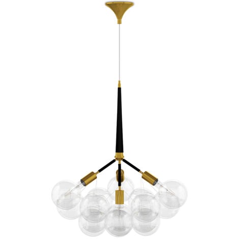 Deckenlampe mit Glaskugeln - Design Pendelleuchte - 12 Kugeln - Glaub Schwarz