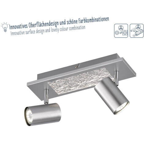 Deckenlampe schwenkbar Deckenleuchte Spots silber 2-flammig, Metall chrom, 1x LED 4,5W 190Lm warmweiß 2x GU10, LxBxH 33,5x9x17 cm, WOFI 11590