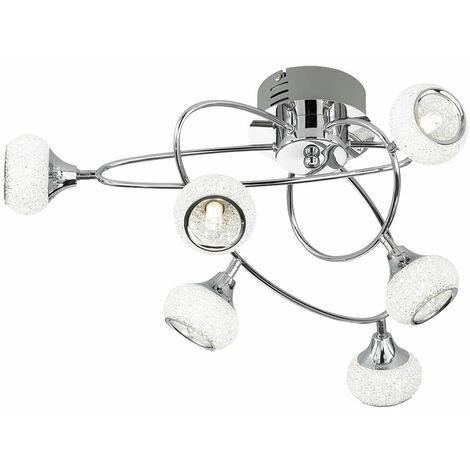 Deckenlampe silber Deckenleuchte 6 Flammig geschwungen Glasschirme Schlafzimmer, Metall chrom, Fassungen 6x G9, DxH 57x28 cm, WOFI 9390.06.01.7000