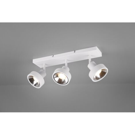 Deckenlampe Spotleuchte Spotlampe Wohnzimmerlampe, 3 flammig Spots beweglich, Metall weiß matt, 3x GU10 Fassungen, HxBxT 19x44x16cm