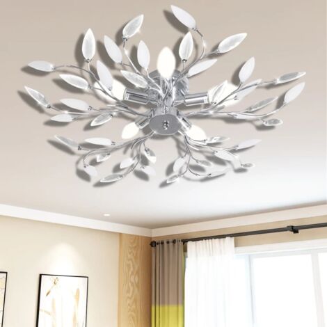 Deckenlampe transparente weiße Blätterranken mit Acryl-Blättern 5x E14 vidaXL