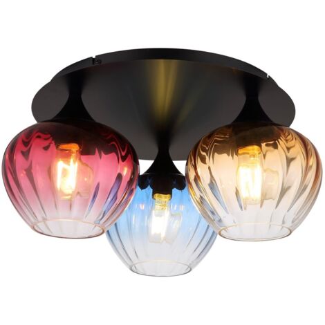 Deckenlampe Wohnzimmerleuchte Schlafzimmerleuchte Glas bunt 3-Flammig schwarz