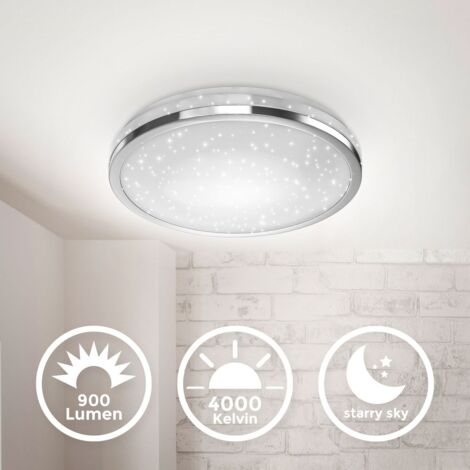 Deckenleuchte Ø21,9 cm - 10W, 900lm, LED, Sternenhimmel, neutralweiß, chromfarbig