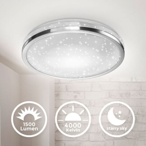 Deckenleuchte Ø32,9 cm - 15W, 1500lm, LED, Sternenhimmel, neutralweiß, chromfarbig