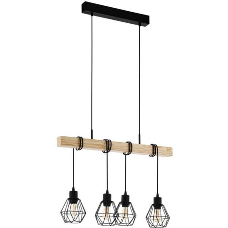 Deckenleuchte 70x20x110 cm 5 aus schwarzem Metall mit Holzhalterung 220-240 V IP120 - Eglo Townshend