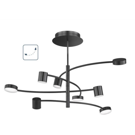 Deckenleuchte 8-flammig Lampen Deckenlampen Deckenleuchte schwarz, Wohnzimmer, Metall Glas, LED 44W 2250Lm 3000K, LxBxH 100x100x54cm, WOFI 11777