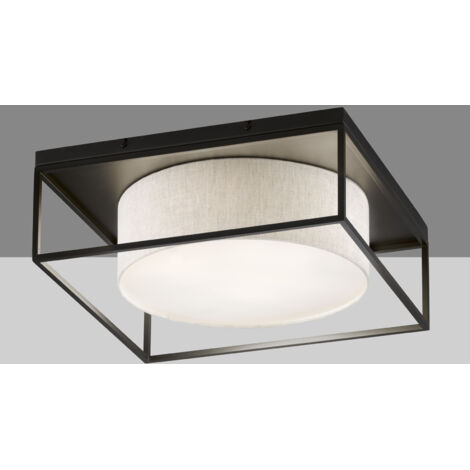 Deckenleuchte CARRE eckig groß mit Leinen Stoffschirm Beige, Quadrat 70cm
