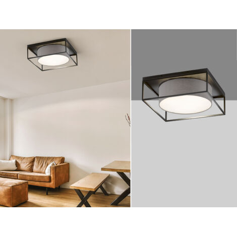 Deckenleuchte CARRE eckig groß mit Leinen Stoffschirm Grau, Quadrat 60cm