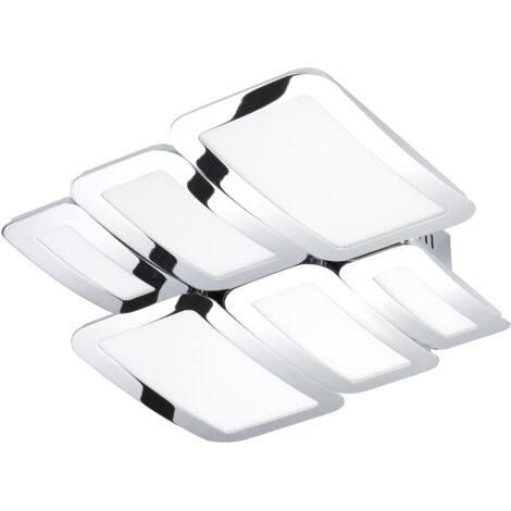 Deckenleuchte Chrom Deckenlampe LED dimmbar Designleuchte Wohnzimmer, LED 30W 2450Lm warmweiß, LxBxH 45,5 x 41 x 7,1 cm