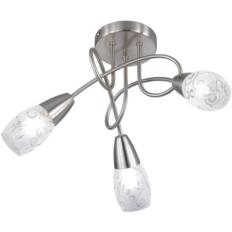 Deckenleuchte COLMAR Rondell 3-flammig Silber, Dekorglas satiniert, Ø 47cm