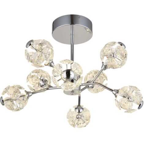 Deckenleuchte Deckenlampe Esszimmerlampe Glas Kristalle LED 8 flammig D 68 cm