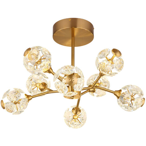 Deckenleuchte Deckenlampe Esszimmerlampe Glas Kristalle LED goldfarben D 65 cm