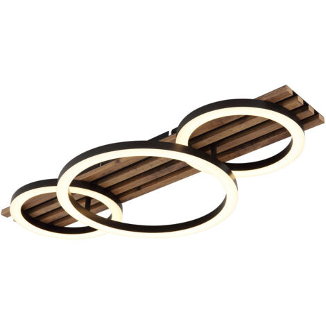 Deckenleuchte Deckenlampe Holzleuchte Wohnzimmerleuchte Ringe schwarz LED