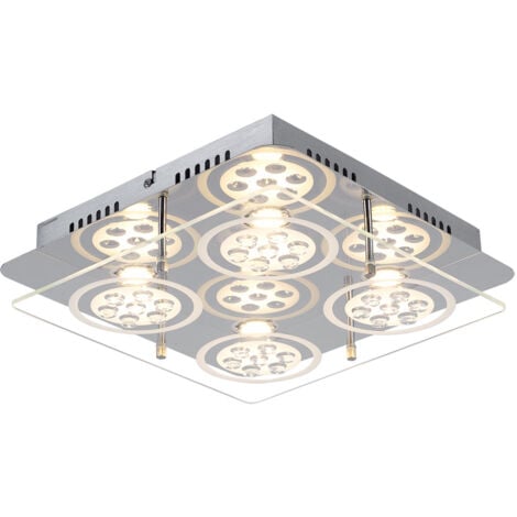 Deckenleuchte Deckenlampe Kristallleuchte Wohnzimmerlampe, 4 flammig, Kristalloptik, Metall Glas chrom klar satiniert, 4x LED 5W 1400Lm 3000K, HxLxB 8x33x33 cm
