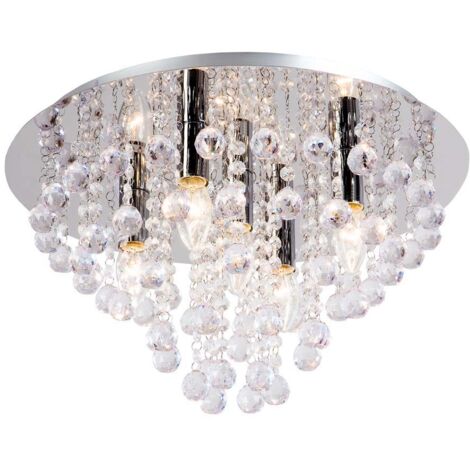 Deckenleuchte Deckenlampe Kronleuchter Esszimmerlampe Chrom 5-Flammig D 46 cm