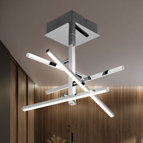 Deckenleuchte Deckenlampe Wohnzimmer chrom in quadratischem Design mit verstellbaren Stäben, Metall Acryl, 4x LED 4x 4 Watt 4x 320 lm warmweiß, LxBxH 51x51x36 cm