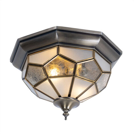 Deckenleuchte Deckenlampe Wohnzimmerlampe Innenleuchte Antik bronze, Metall, Glas, Stahl, Messing, 2x E14, HxB 18x29 cm
