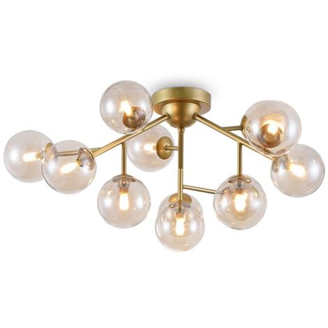 Deckenleuchte Deckenlampe Wohnzimmerlampe Metall Glas Gold Bernstein D 60 cm