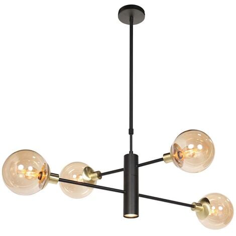 Deckenleuchte Deckenlampe Wohnzimmerlampe Metall Glas Messing LED Spot L 105 cm