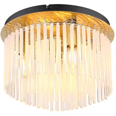 Deckenleuchte Deckenlampe Wohnzimmerlampe Metall Gold Glasstäbe D 32 cm