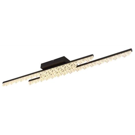 Deckenleuchte Deckenlampe Wohnzimmerlampe Metall schwarz LED Acrylkristalle L 102 cm